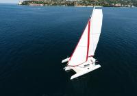 aerial photo of charter trimaran sailing yacht croatia